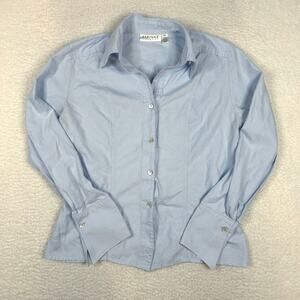 Farinaz Taghavi Size 14 Button Down Shirt Blouse Herringbone Cotton Blue Office
